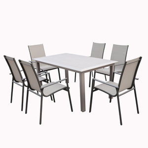 TABLE FIXE 160 ALUMINIUM MAJUNGA, table fixe avec 6 chaises