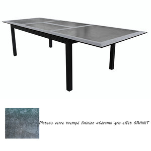 Table extensible SOA CERAM, table extensible avec plateau en verre trempé effet granit