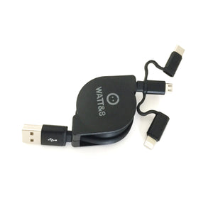 Lot de 4 câbles 3 en 1 rétractable - USB 2.0 pour appareils iOS et Android