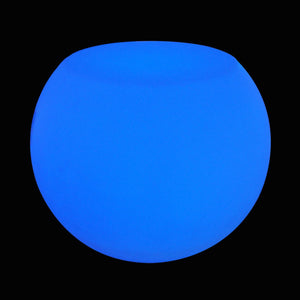 Table basse rond lumineuse LED, table basse ronde en forme de boule avec un plateau de verre  bleu