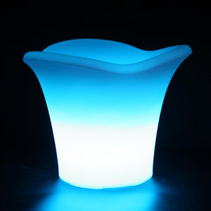 Seau à glace lumineux LED COROLLE, seau à glace design lumineux  bleu clair