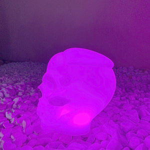 Tête de mort déco led SKULL, lampe décorative le en forme de crane lumineux  de profil violet